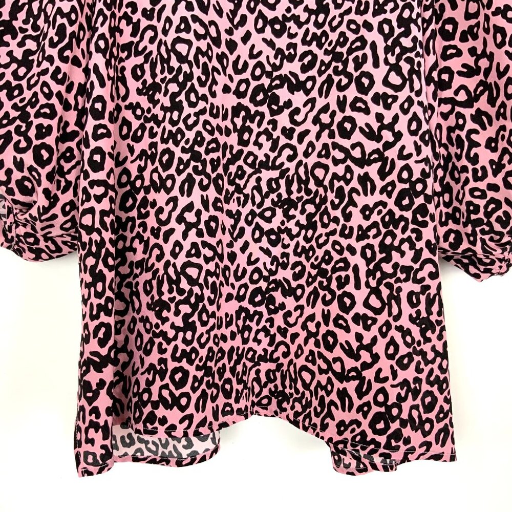 New Les Reveries Silk Balloon Sleeve Animal Leopard Print Blouse Pink Size 4 - Picture 6 of 16